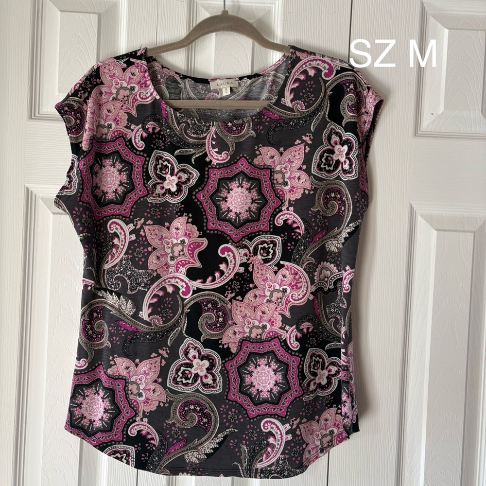 Floral Paisley Women's Top - Pink and Black